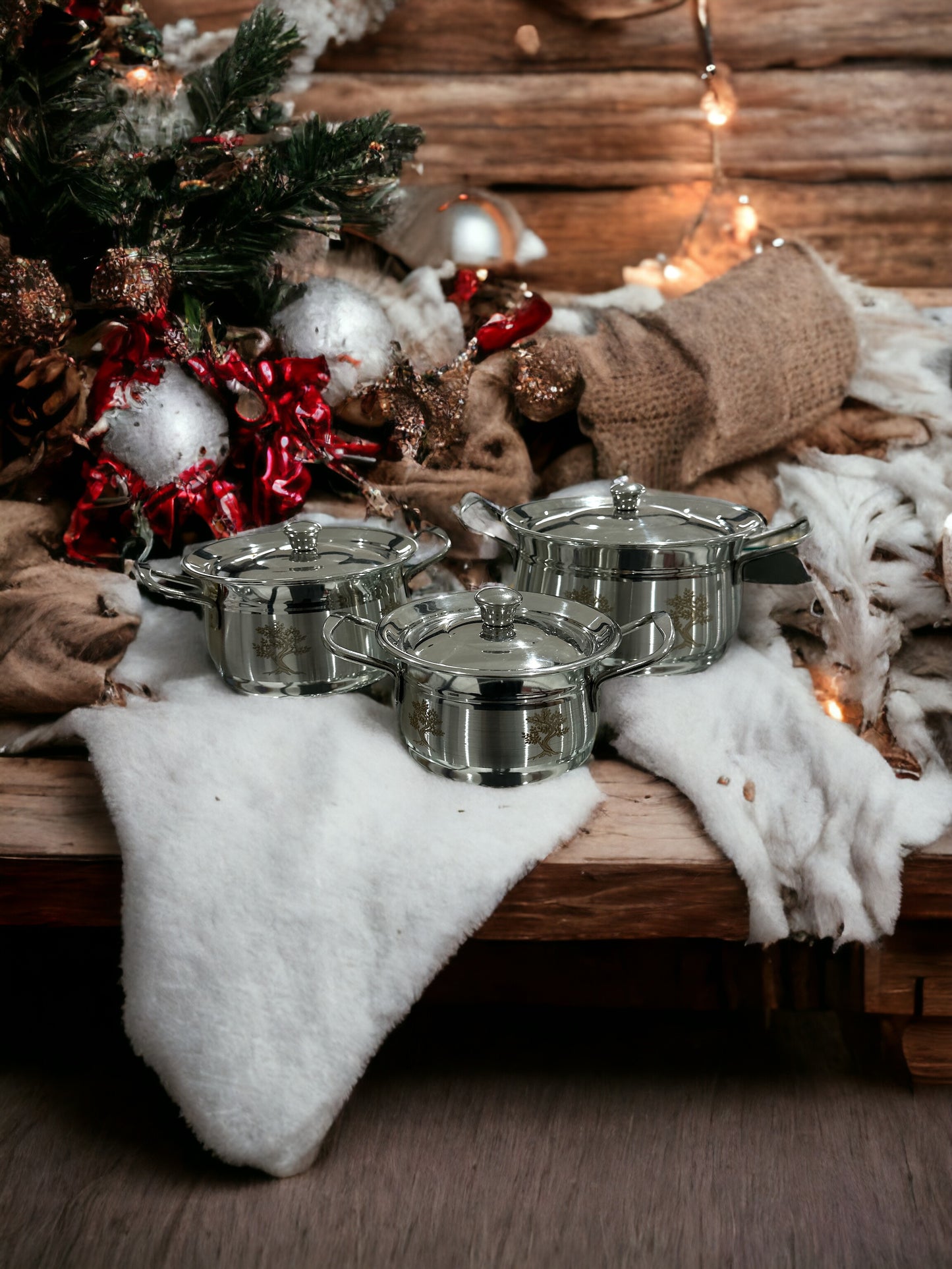 3Pc Silver Serving Dish W/Lid