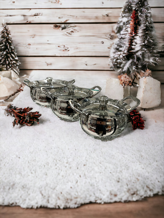 3pc Silver Serving Dish Set W/Lid